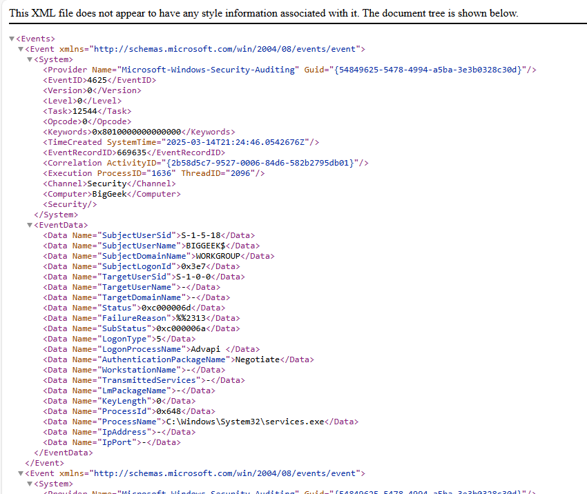 saved event log example